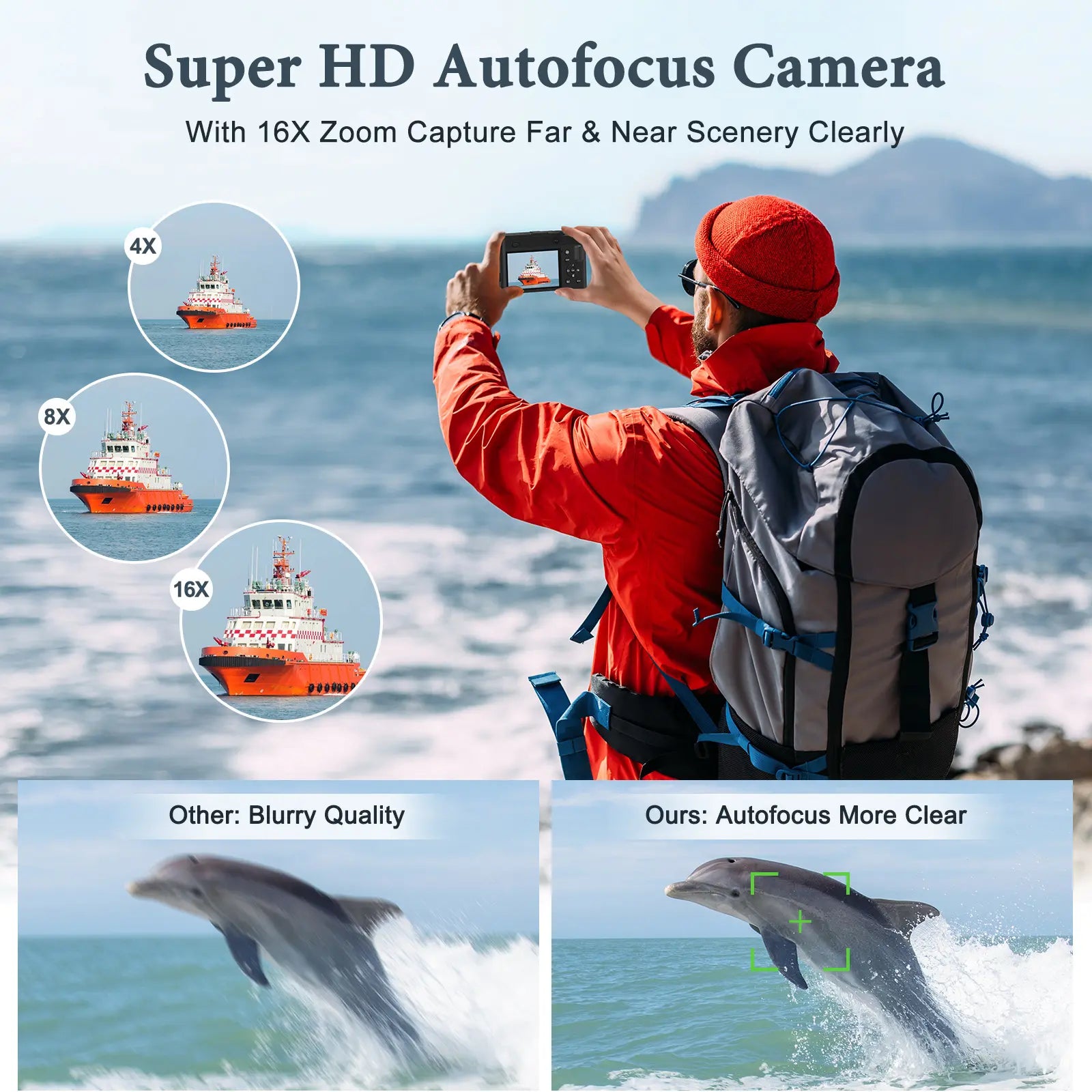 Zostuic Digital Camera 4K 64MP Vlogging Camera with Autofocus Dual Lens 6-Axis Anti-Shake 16X Zoom Compact Camera for Students Beginners Travel Record Perfect Holiday Gift.