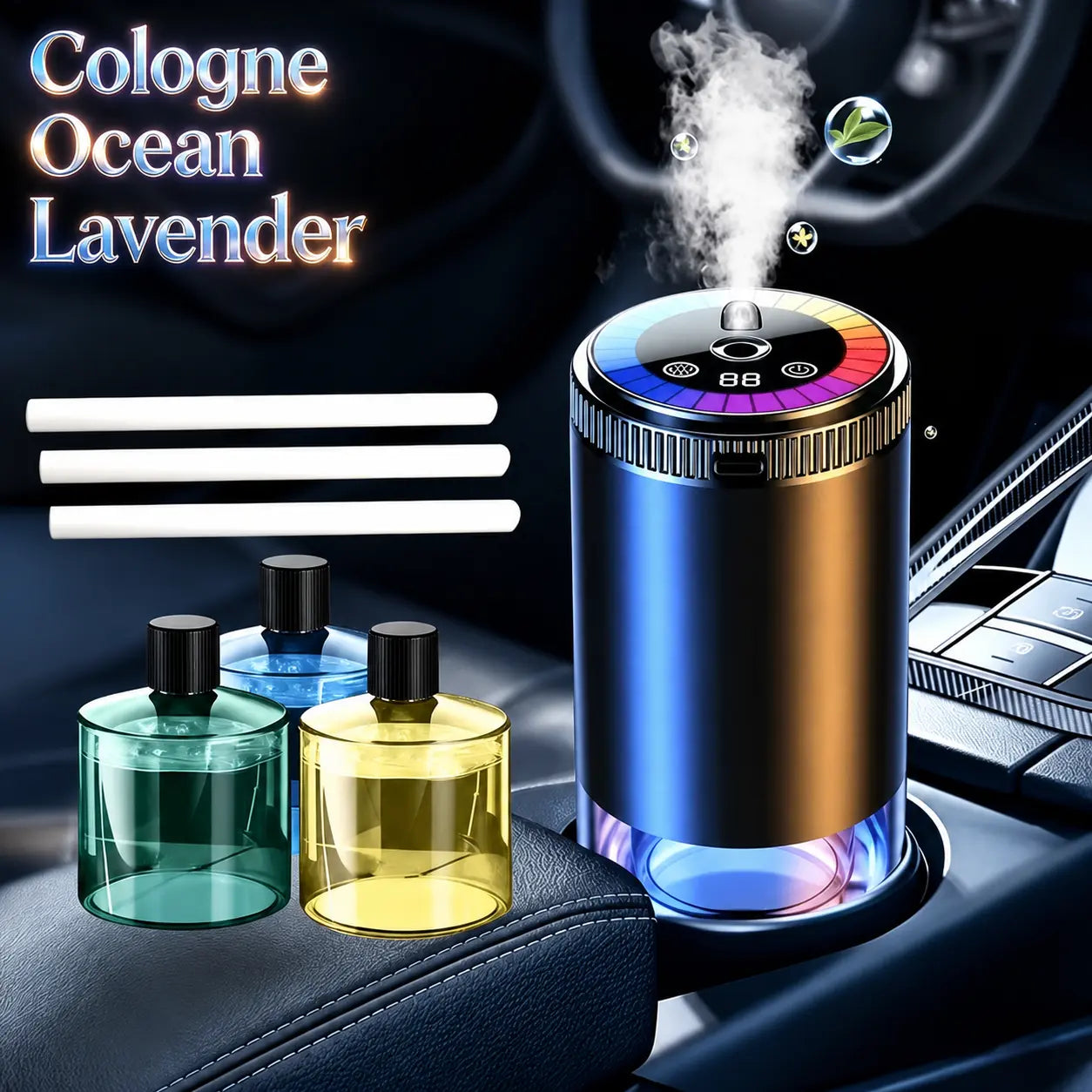 Smart Car Aroma Diffuser - Compact, Romantic Dynamic Light Show, Starry Ceiling Mode, Natural French/Eau De Cologne Scents, Fragrance Control, Long-Lasting Freshness, Ideal Gift for Car Enthusiasts for Daily Commute