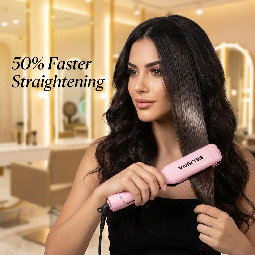 SELIYNA Ionic Hair Straightener, 2-In-1 Wide Plate Flat Iron for Straightening and Curling, Anti-Frizz Styling Tool for All Hair Types, LED Display, Dual Voltage