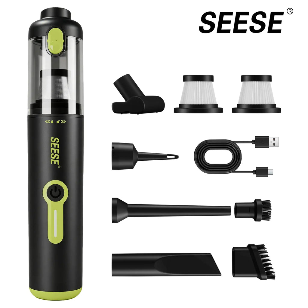 SEESE Car Vacuum Portable Cordless, 20000Pa 2 in 1 Vacuum Cleaner&Air Duster, 100W Brushless Motor Handheld Vacuum Cordless with 6000Mah Battery, Multi-Nozzles for Car, Home, Office, Pet