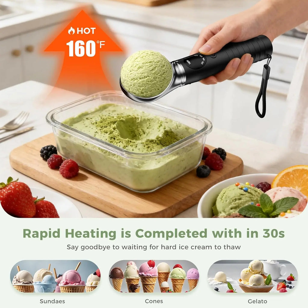 Heated Ice Cream Scoop with Removable Head, 4 Adjustable Temperature Settings & LED Display, Easy to Clean,Rechargeable Electricice Icecream Spoons Perfect for Hard Ice Cream,Frozen Yogurt, Sorbet, Gelato Perfect Gift for Mom, Grandma & Ice Cream Lovers