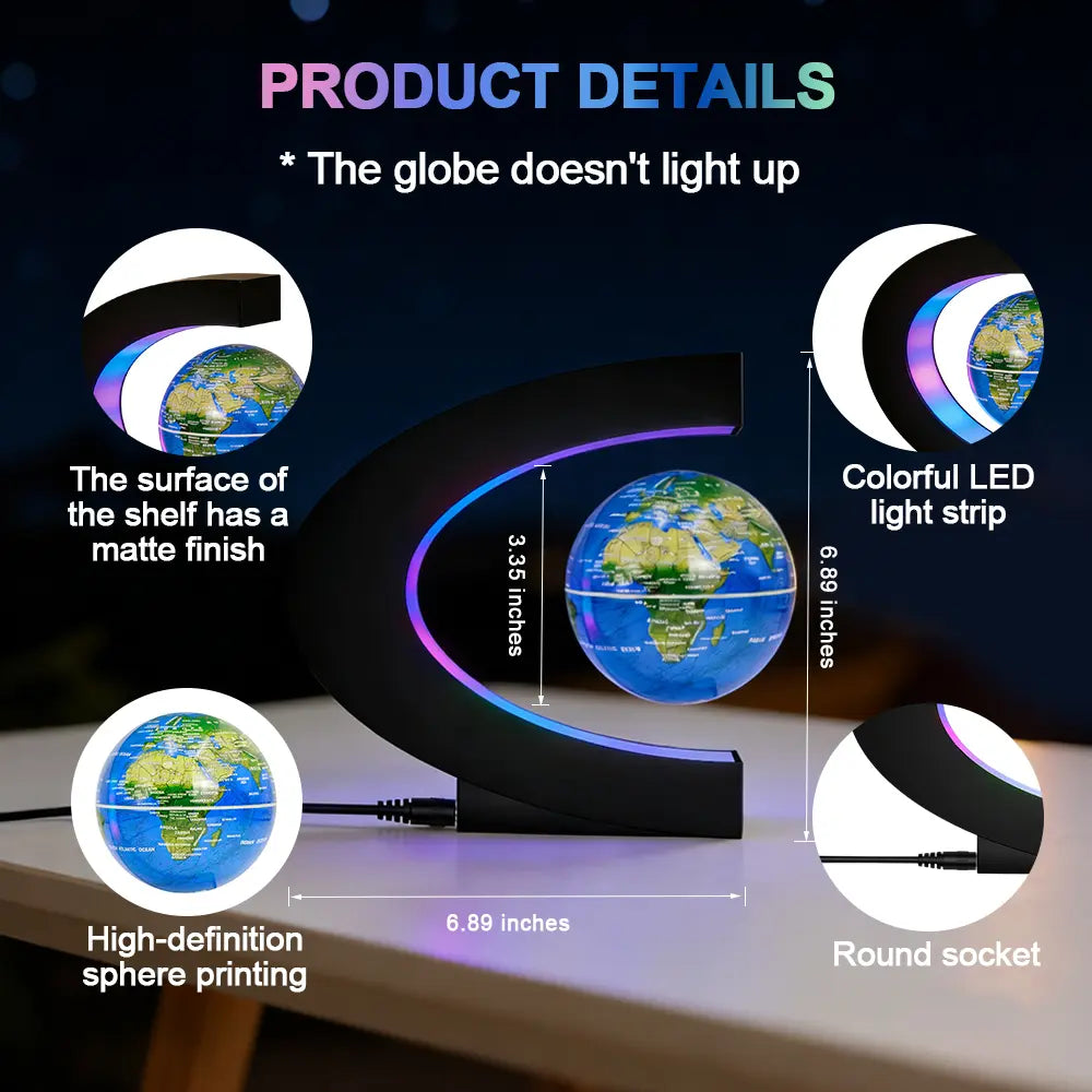 Magnetic Levitation Globe with C-Shaped Stand, Gradient Color LED Light, High-Definition World Map, Unique Office Decor, Father’S Day Birthday Holiday Gift for Men, Unique Decor