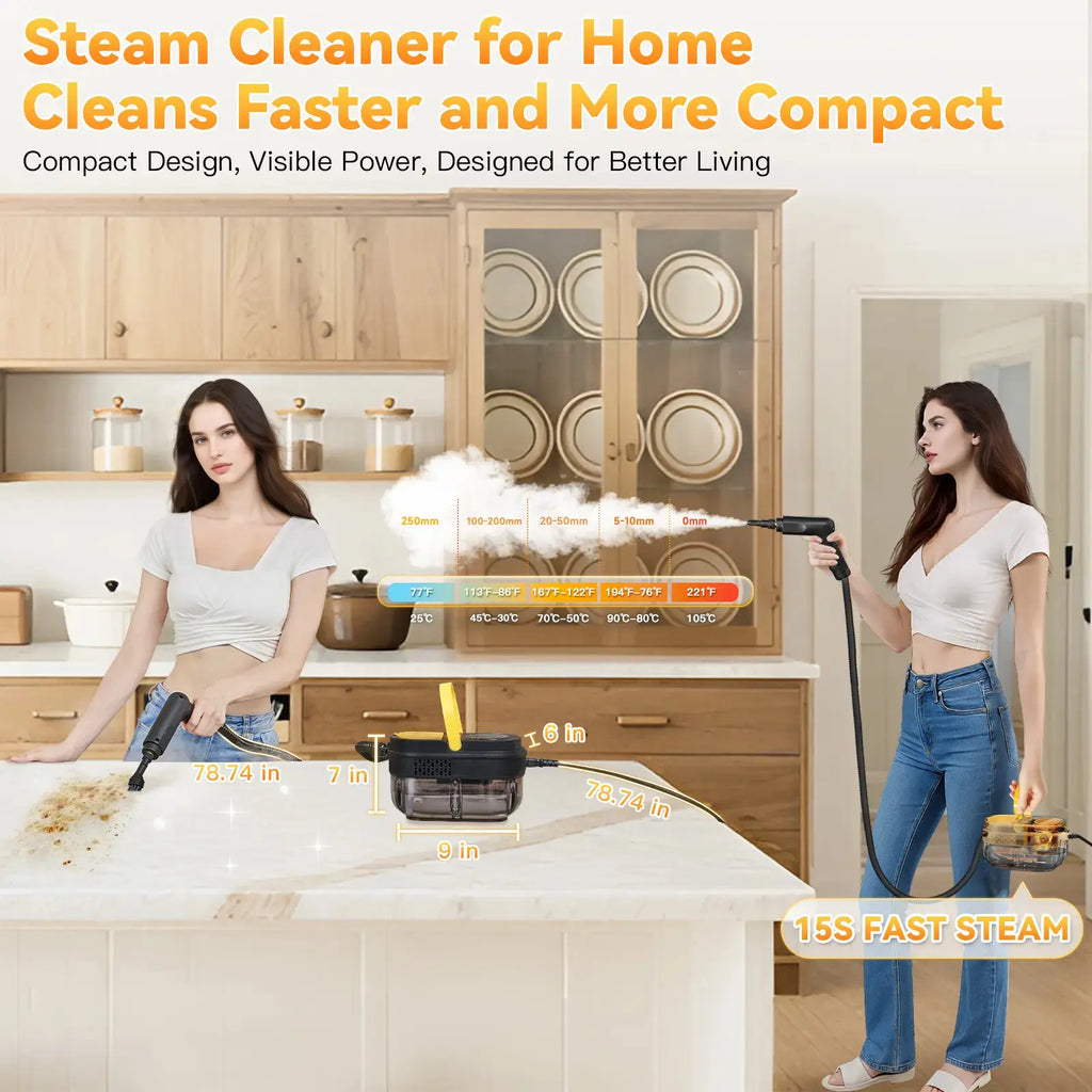 Fast Warm-Up Mobile High-Temp Washing Unit with 1.69 Quart Big Water Container, 15 Multi-Scenario Tool Accessories & 3-Gear Adjustable Handle, Practical Surface Cleaner for Household Floors, Tile Grout and Vehicle Interior Stains & Grease