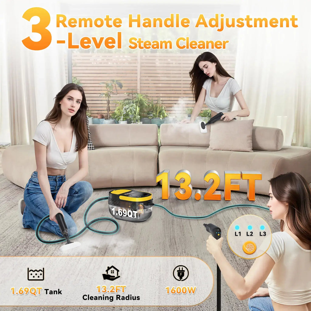 Fast Warm-Up Mobile High-Temp Washing Unit with 1.69 Quart Big Water Container, 15 Multi-Scenario Tool Accessories & 3-Gear Adjustable Handle, Practical Surface Cleaner for Household Floors, Tile Grout and Vehicle Interior Stains & Grease