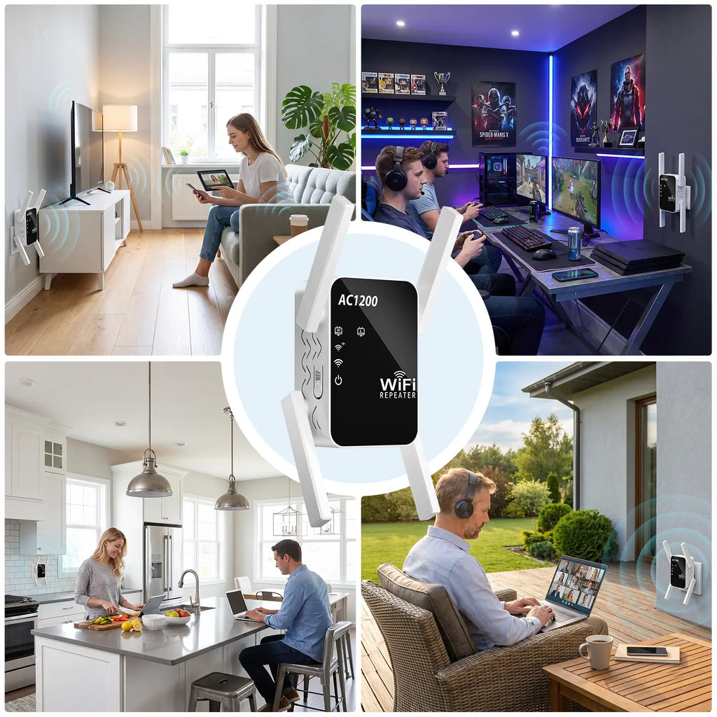 Wifi Repeater Signal Extender, Extends Coverage to 1288 Sq.Ft, Handles 80Devices, 2.4Ghz Wireless Repeater Amplifier, Wifi Extender for Home Use