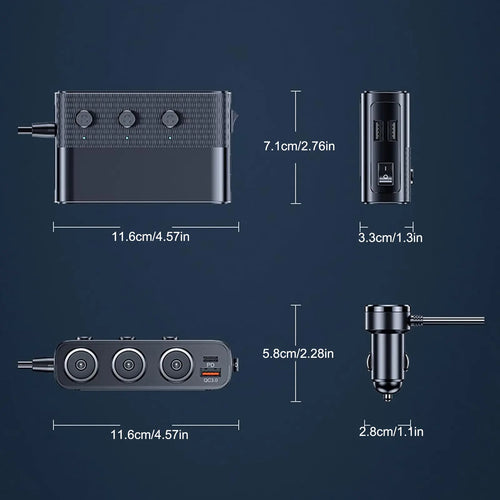 7-In-1 Car Charger Adapter, Automotive Charger, Car Adapters, Type-C Qc3.0 PD 30W Fast Charging, Usb Powered Charging, Dual USB Ports, Usb Car Connector, LED Voltage Display, 12V/24V Plug, 3.3Ft Cable, Multifunctional Charger