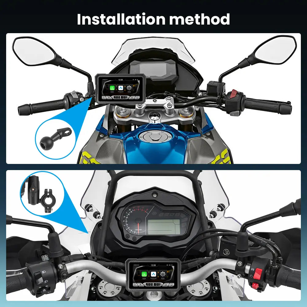 Moto Carplay Screen 5 Inch with Wireless Carplay Android Auto, Bluetooth, IP67 Waterproof Navigation System, HD Touch Screen for Motorcycles, 12V