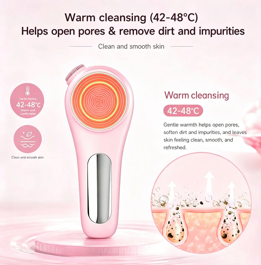 Pink Silicone Facial Cleansing Brush - IPX7 Waterproof Electric Face Scrubber, Gentle Exfoliating Deep Pore Cleanser Massager, USB Rechargeable Facial Tool with Adjustable Settings for Sensitive Skin, Durable Daily Use, Ideal Gift, Facial Brush