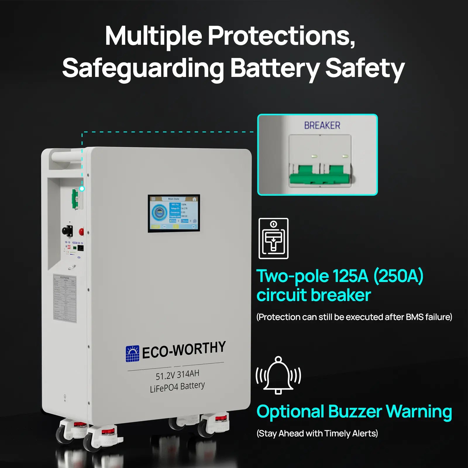 ECO-WORTHY 16.07Kwh 48V 314AH Lifepo4 Battery Vertical Standing Solar Backup UPS