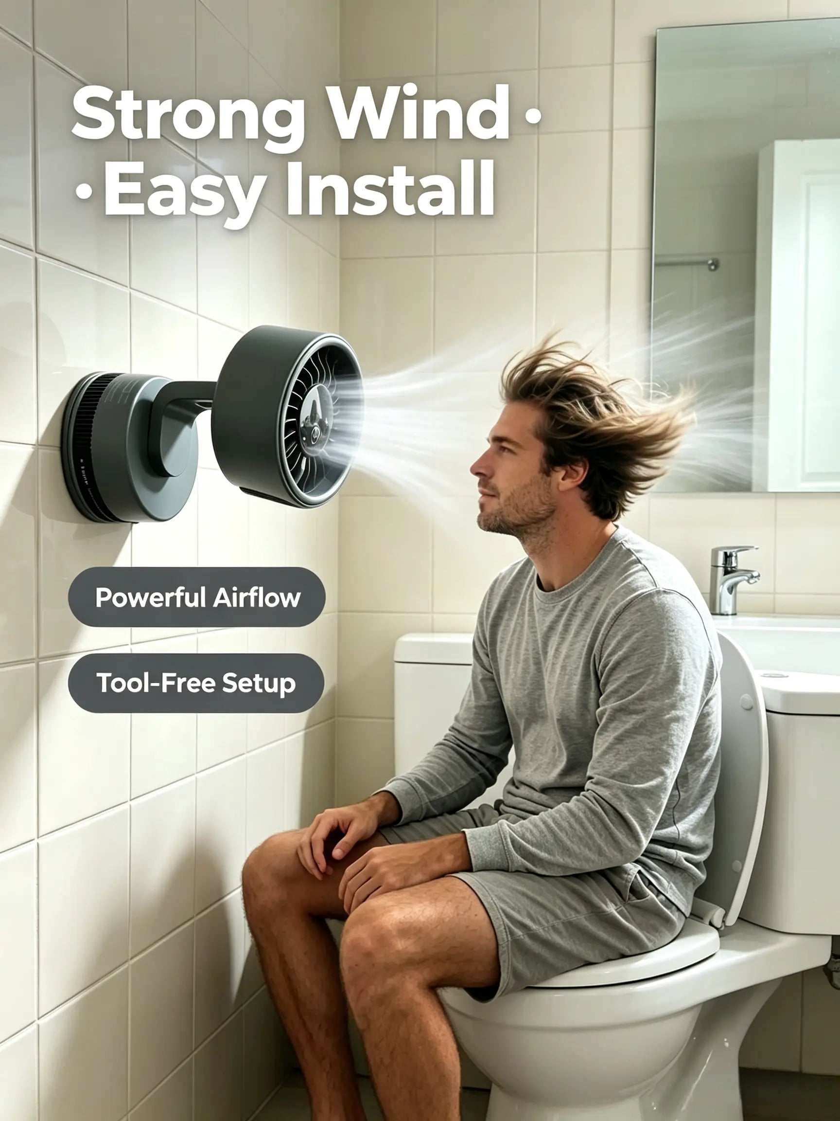 Wireless Toilet Fan, No Hole No Damage!360° Rotatable Wireless Suction Fan I Longlasting USB Charge for Bathroom Toilet Cardesk Kitchen/With Free Charging Cord