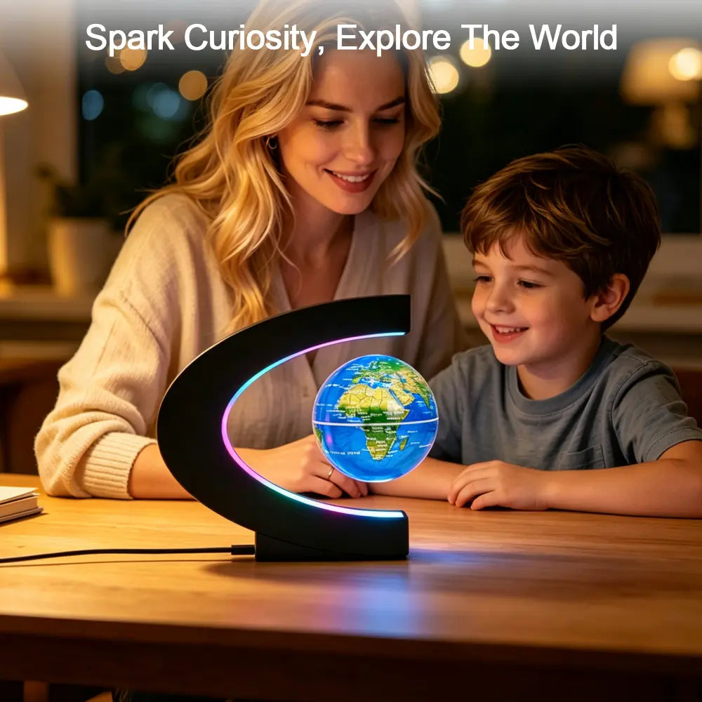 Magnetic Levitation Globe with C-Shaped Stand, Gradient Color LED Light, High-Definition World Map, Unique Office Decor, Father’S Day Birthday Holiday Gift for Men, Unique Decor