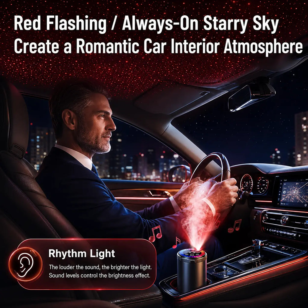 Smart Car Aroma Diffuser - Compact, Romantic Dynamic Light Show, Starry Ceiling Mode, Natural French/Eau De Cologne Scents, Fragrance Control, Long-Lasting Freshness, Ideal Gift for Car Enthusiasts for Daily Commute