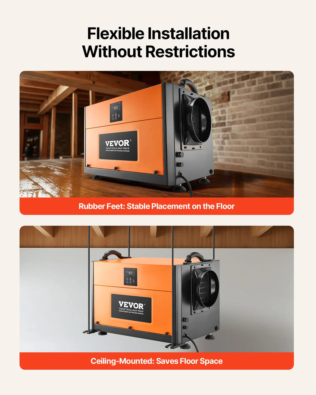 【Summerfinds】Vevor 156 Pints Commercial Dehumidifier with Drain Hose, Portable Crawl Space Dehumidifiers for Basement Storage Room Industrial Grade, Auto Defrost/Drainage, Heavy-Duty Galvanized Steel, LED Indicate