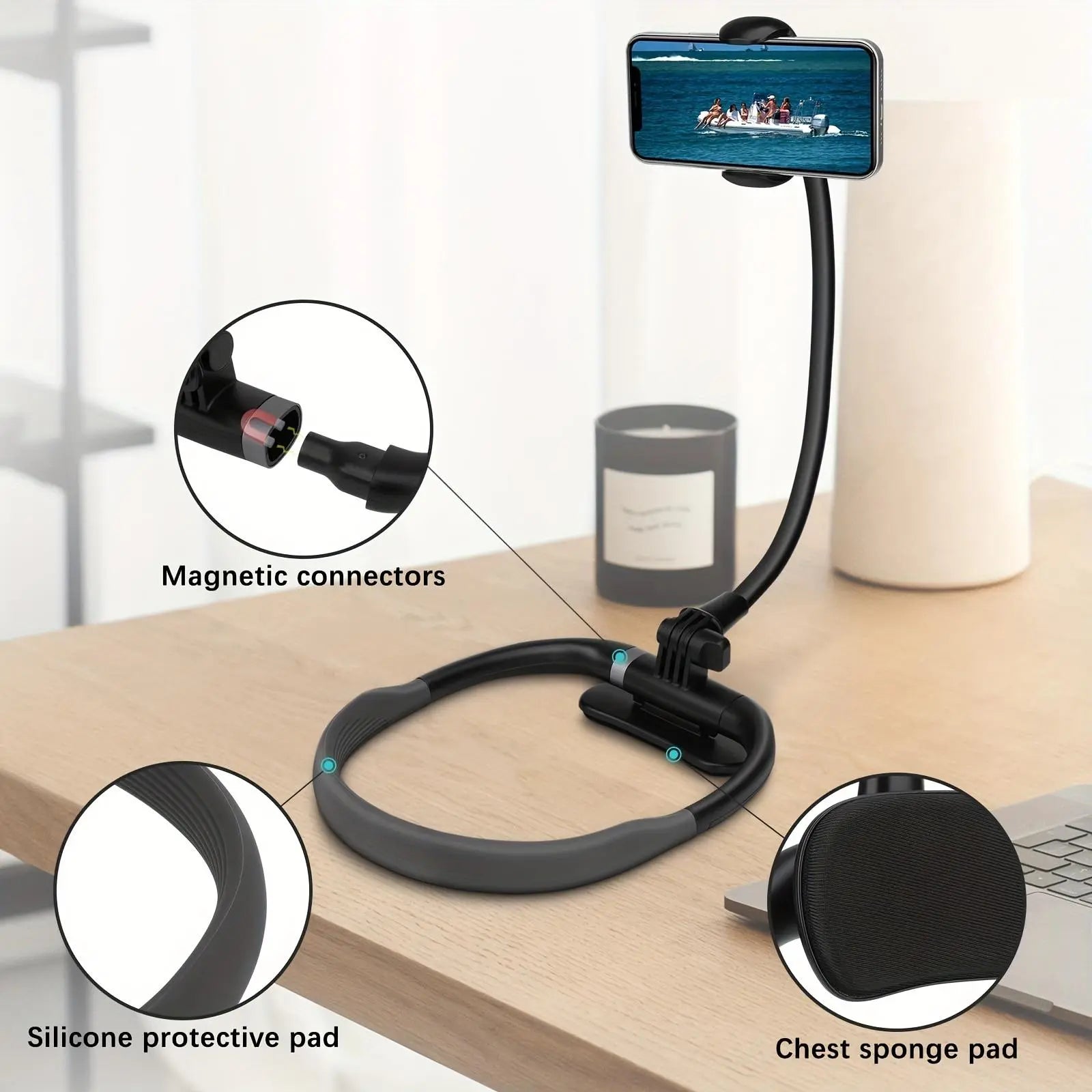 Silicone Neck Phone Holder, Hands-Free Adjustable Flexible Gooseneck Phone Mount, Video Recording Bracket for 4.7-6.7 Inch Phones, Cellphone Selfie Tripod, Portable, Selfie Stand Mount, Selfie Accessories