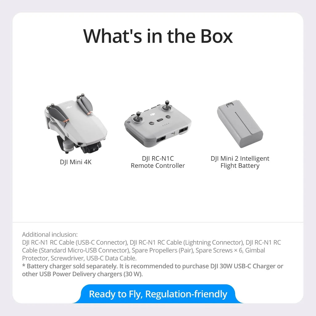 DJI Mini 4K, Drone with 4K UHD Camera for Adults, under 249 G, 3-Axis Gimbal Stabilization, 10Km Video Transmission, Auto Return, Wind Resistance, 1 Battery for 31-Min Max Flight Time