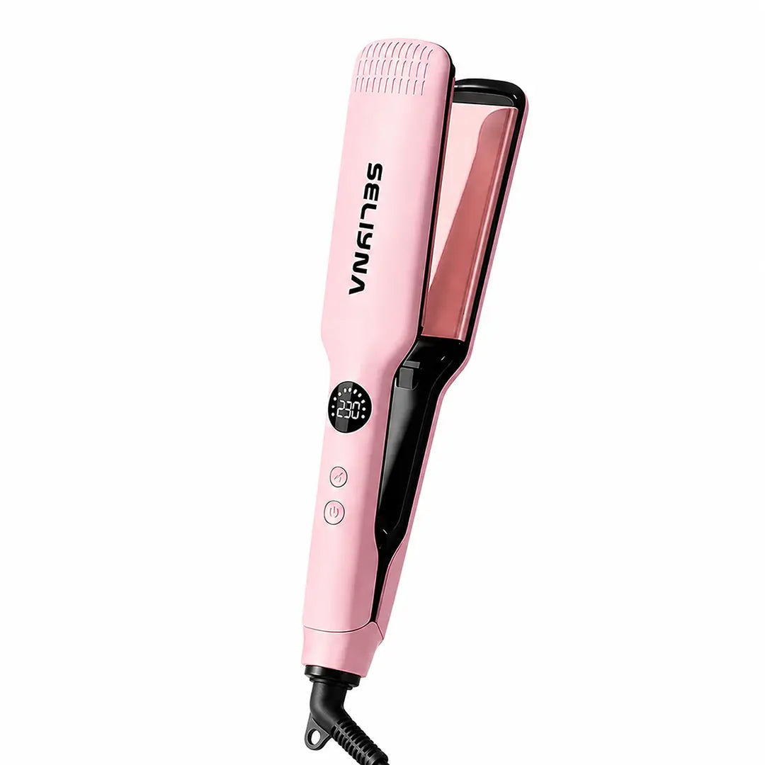 SELIYNA Ionic Hair Straightener, 2-In-1 Wide Plate Flat Iron for Straightening and Curling, Anti-Frizz Styling Tool for All Hair Types, LED Display, Dual Voltage