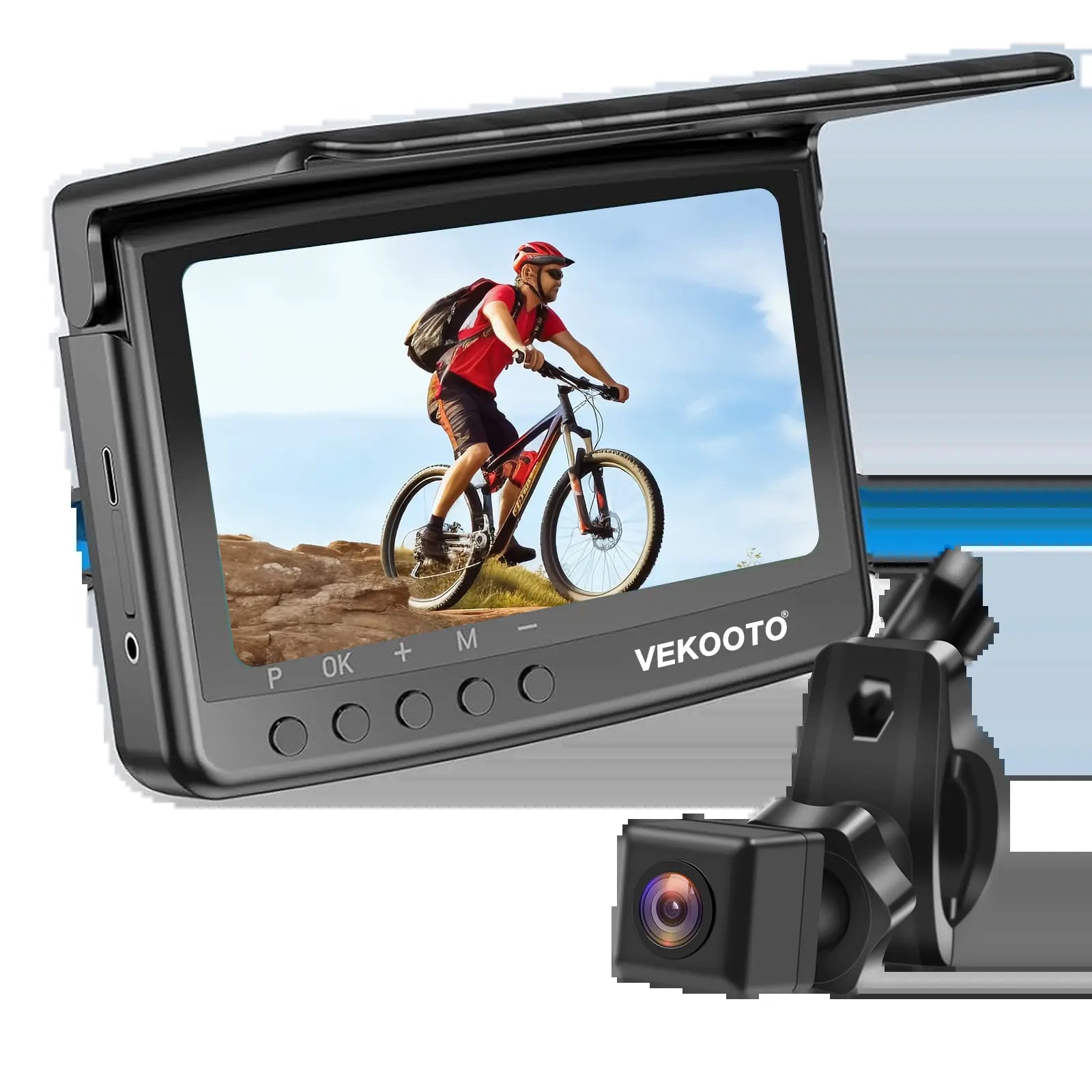 VEKOOTO VB5 Bike Camera Set Rechargeable Battery 4.5'' HD 1080P Monitor Color Night Vision 3 Mins Easy Installation Wide View Handlebar Bicycle Rear View Camera for Mountain E-Bike