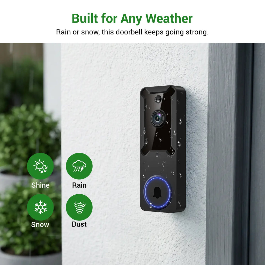 Wireless Wi-Fi Video Doorbell Camera - 1080P Smart Home Security Cam with 2-Way Audio, Night Vision, 2.4G Wifi Only, PE Build, Rechargeable Batteries, Motion Sensor, Real-Time Interaction for Outdoor Security Solutions