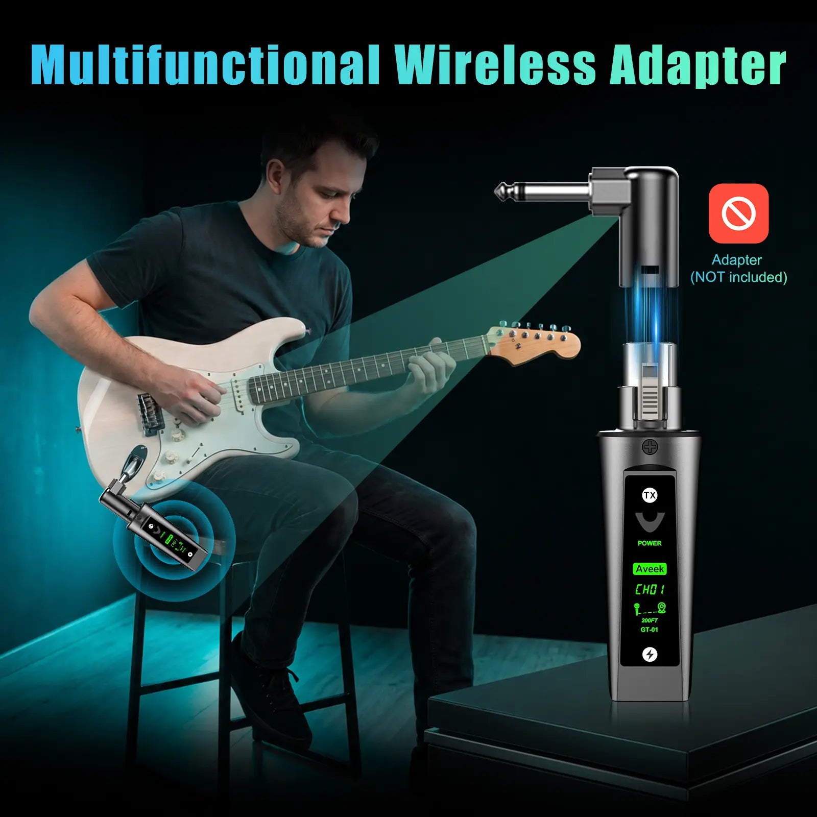 Aveek Wireless XLR Transmitter & Receiver System for Dynamic Microphones, 200FT Range, <2Ms Low Latency, 12H Battery, Auto Pairing, Dual TX Adapter for Mixer, PA System, Church & Stage