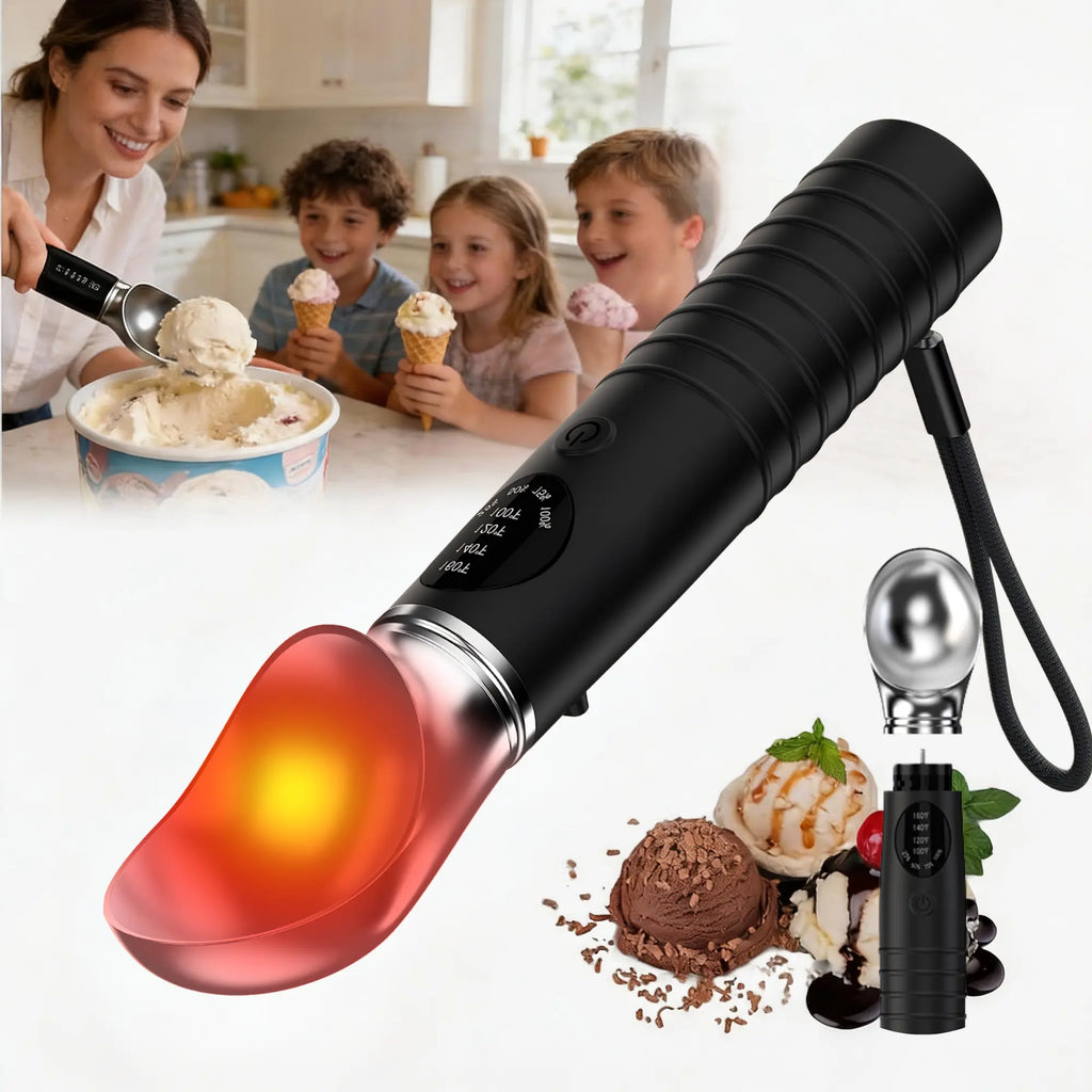 Heated Ice Cream Scoop with Removable Head, 4 Adjustable Temperature Settings & LED Display, Easy to Clean,Rechargeable Electricice Icecream Spoons Perfect for Hard Ice Cream,Frozen Yogurt, Sorbet, Gelato Perfect Gift for Mom, Grandma & Ice Cream Lovers