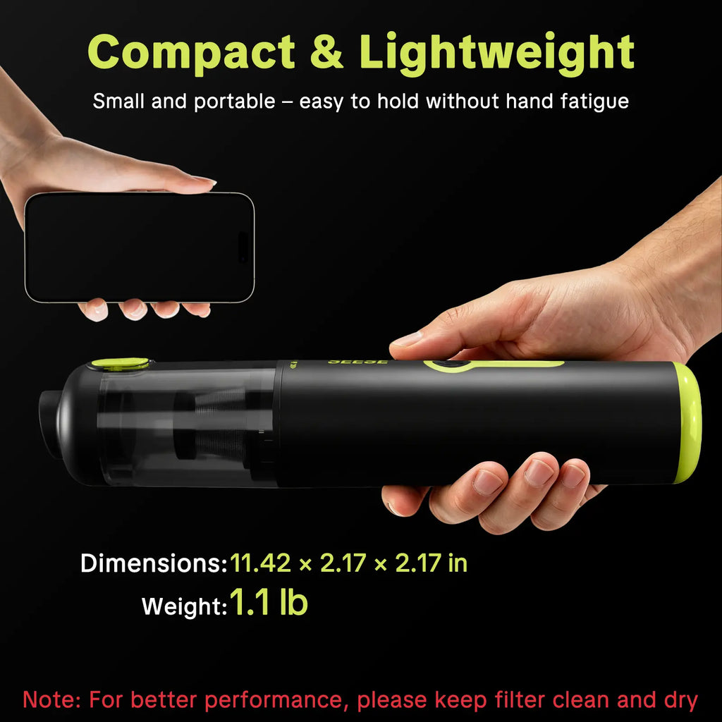 SEESE Car Vacuum Portable Cordless, 20000Pa 2 in 1 Vacuum Cleaner&Air Duster, 100W Brushless Motor Handheld Vacuum Cordless with 6000Mah Battery, Multi-Nozzles for Car, Home, Office, Pet