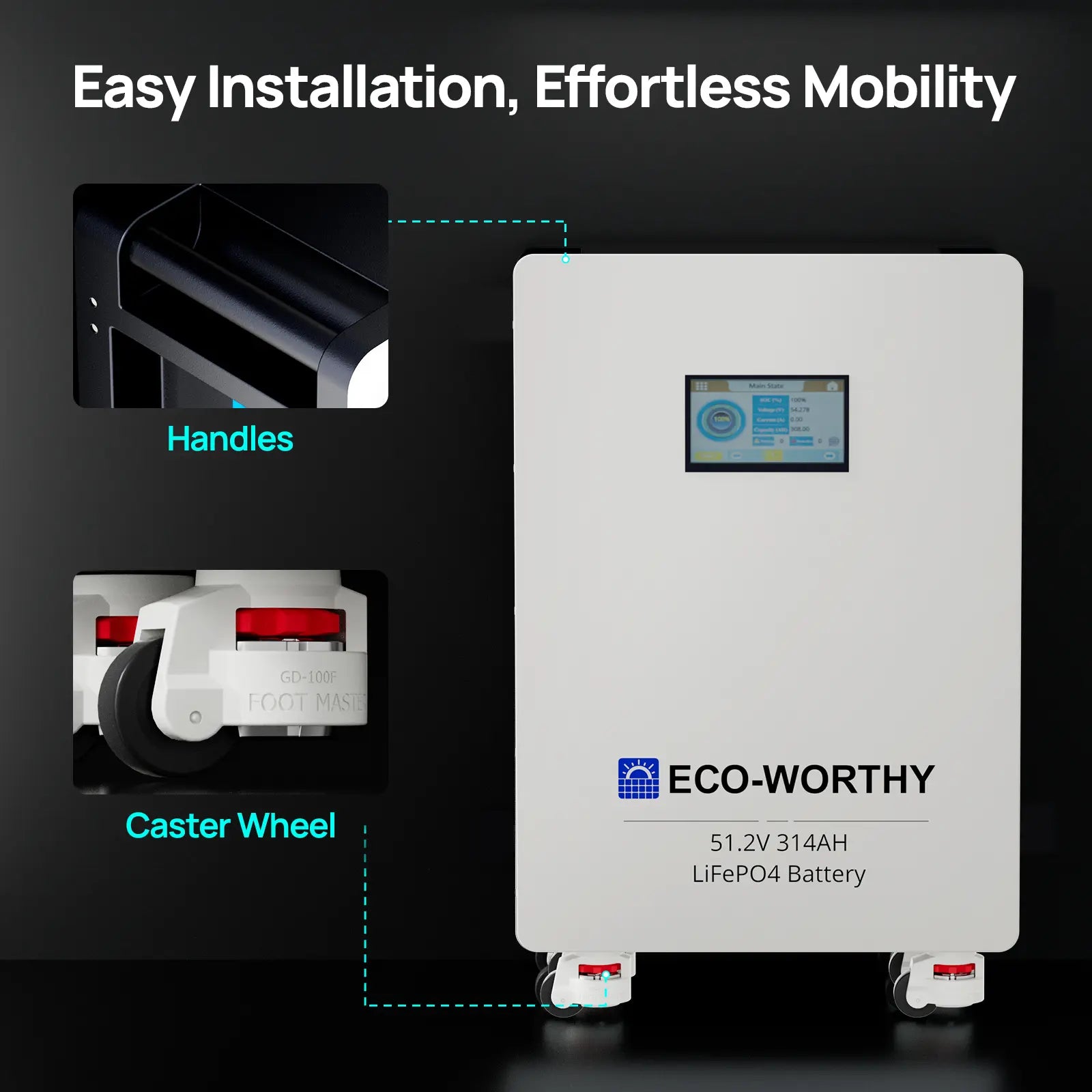 ECO-WORTHY 16.07Kwh 48V 314AH Lifepo4 Battery Vertical Standing Solar Backup UPS