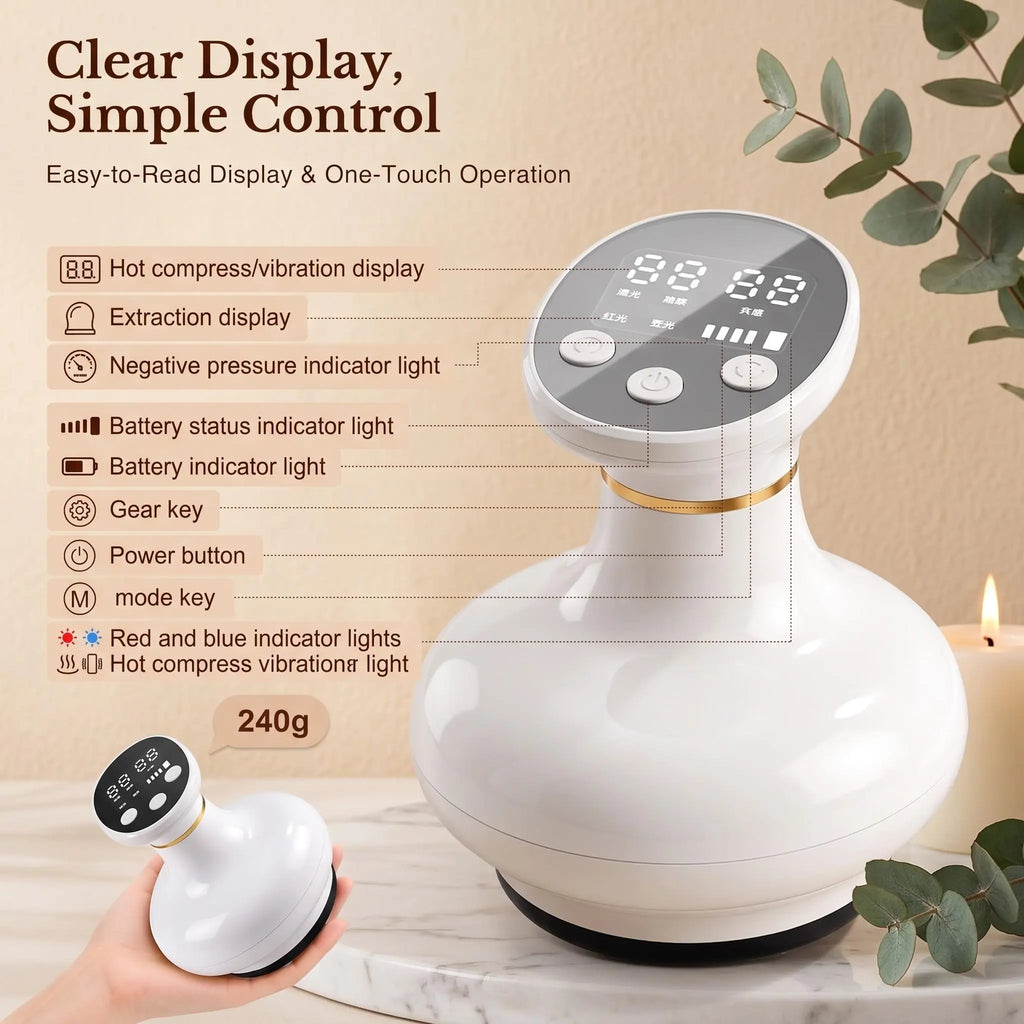 Electric Cupping Massager with 3D Vacuum Suction & Gua Sha, Portable Device for Home Use Muscle Relief on Back and Neck