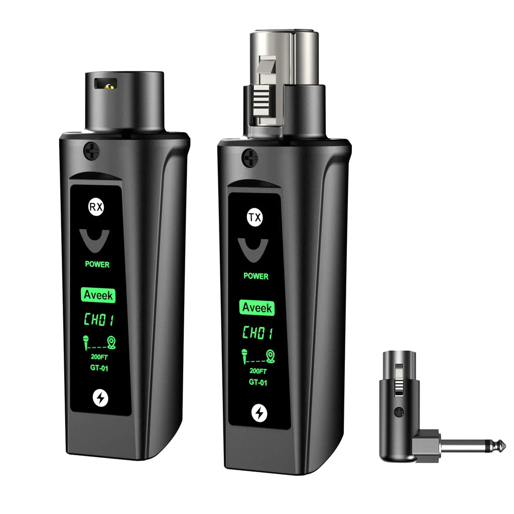 Aveek Wireless XLR Transmitter & Receiver System for Dynamic Microphones, 200FT Range, <2Ms Low Latency, 12H Battery, Auto Pairing, Dual TX Adapter for Mixer, PA System, Church & Stage