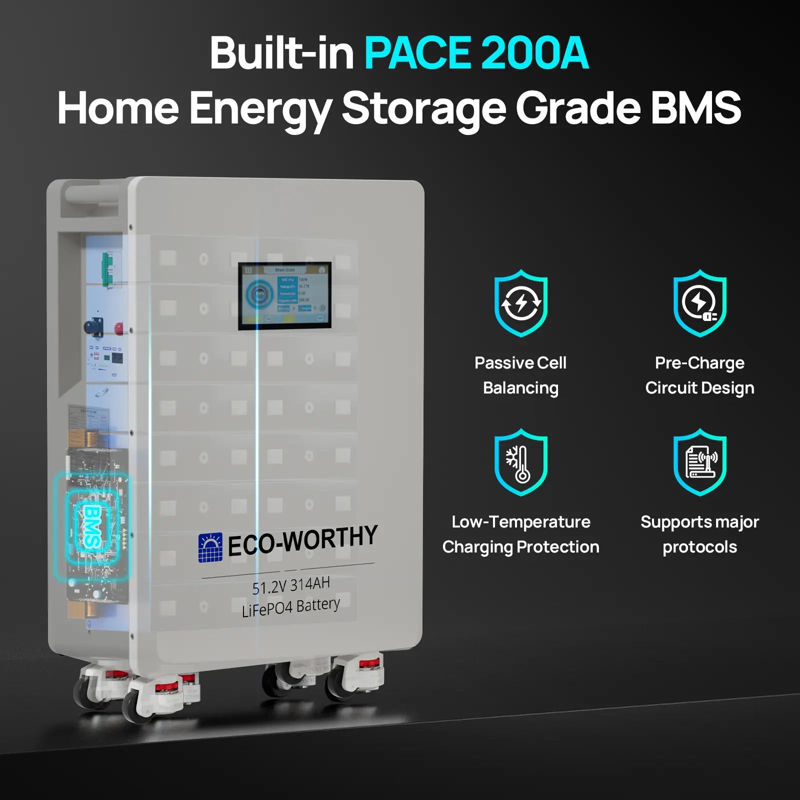 ECO-WORTHY 16.07Kwh 48V 314AH Lifepo4 Battery Vertical Standing Solar Backup UPS