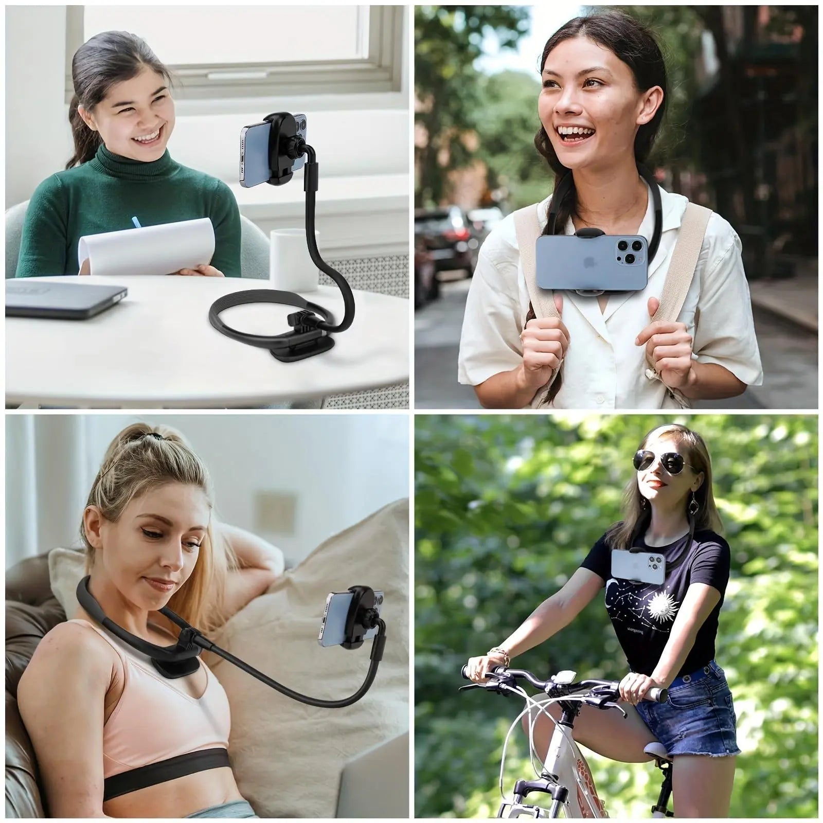 Silicone Neck Phone Holder, Hands-Free Adjustable Flexible Gooseneck Phone Mount, Video Recording Bracket for 4.7-6.7 Inch Phones, Cellphone Selfie Tripod, Portable, Selfie Stand Mount, Selfie Accessories