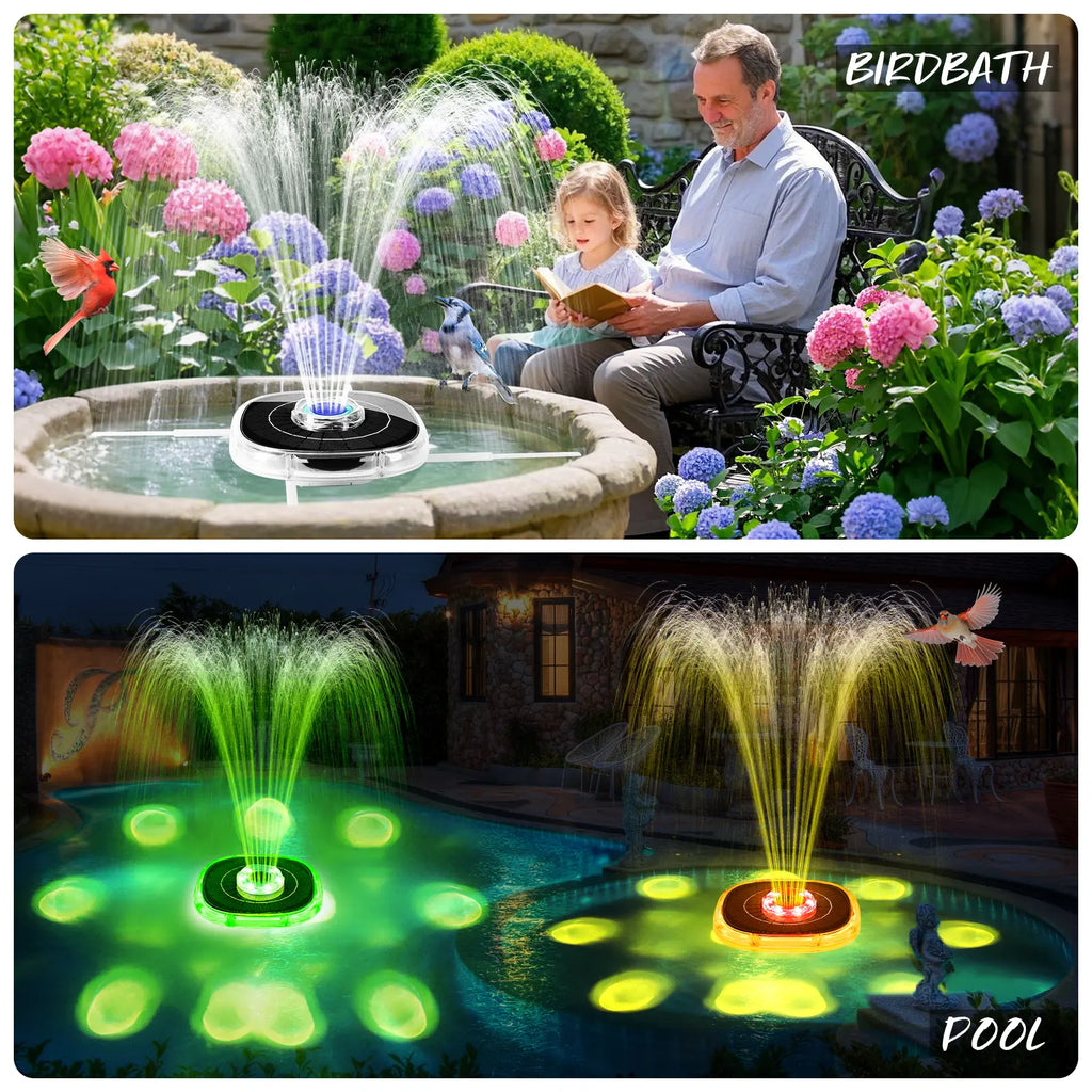 Uniwater Solar Floating Fountain with LED Lights, 4000Mah Large Capacity Built-In Battery, Pool Accessories with 120G Weighted Anchor, 360° Wrapped Casing, Smooth Running Outdoor Garden Decor for Ponds, Bird Bath