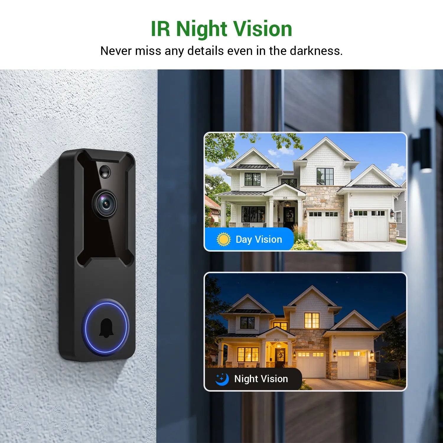 Wireless Wi-Fi Video Doorbell Camera - 1080P Smart Home Security Cam with 2-Way Audio, Night Vision, 2.4G Wifi Only, PE Build, Rechargeable Batteries, Motion Sensor, Real-Time Interaction for Outdoor Security Solutions