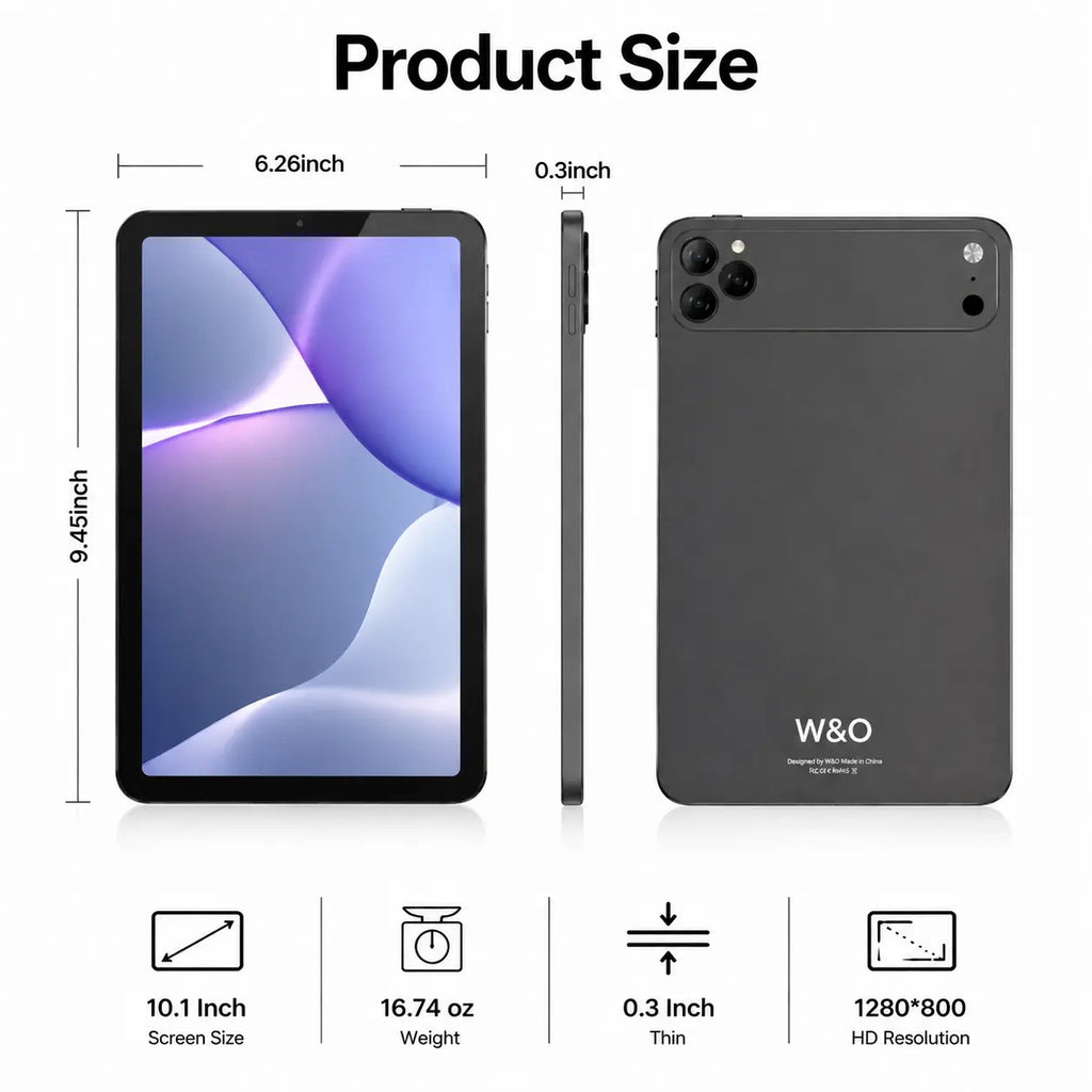 W&O X17 Ultra 7-In-1 Tablet Bundle, 10.1" Android 15 Tablet, 8GB RAM + 256GB ROM, Keyboard Mouse Stylus Case Included, 16MP Rear + 5MP Front Camera, 8000Mah Battery, Portable Tablet for Students, Work, Online Classes & Entertainment Cam Dual