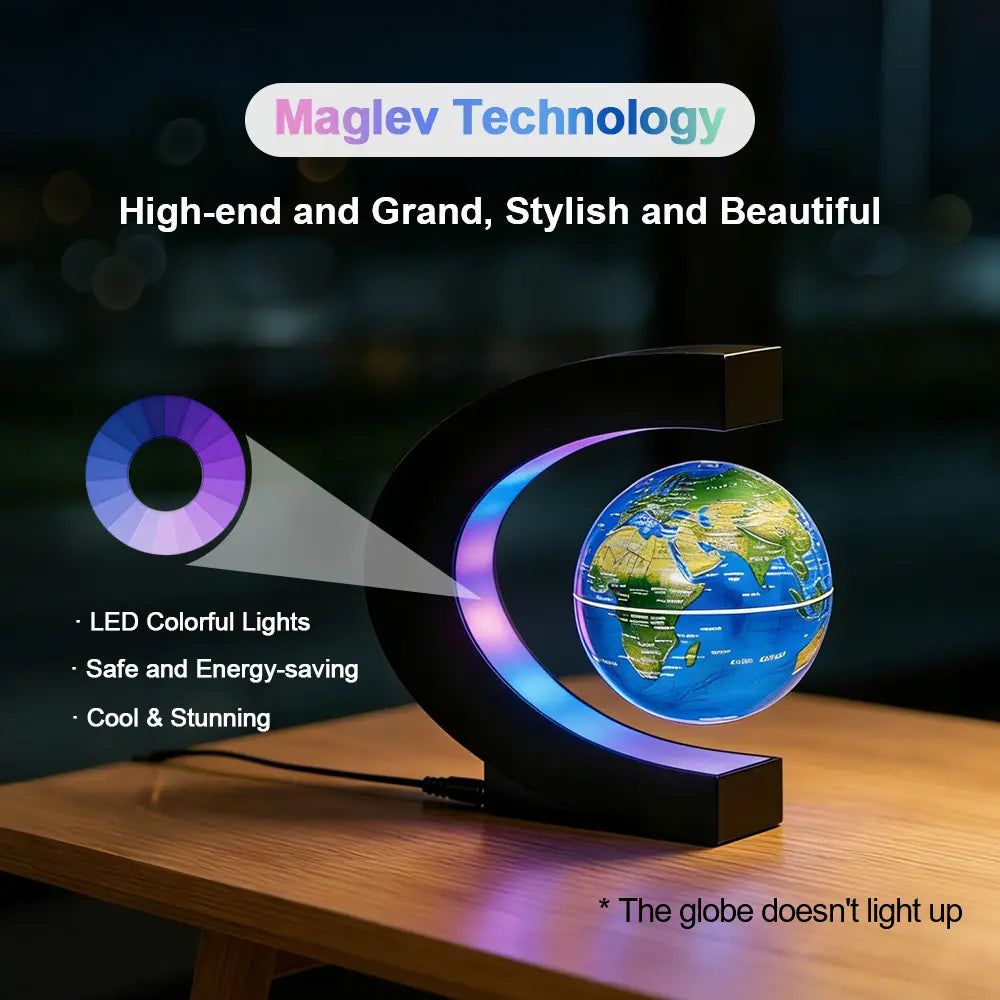 Magnetic Levitation Globe with C-Shaped Stand, Gradient Color LED Light, High-Definition World Map, Unique Office Decor, Father’S Day Birthday Holiday Gift for Men, Unique Decor
