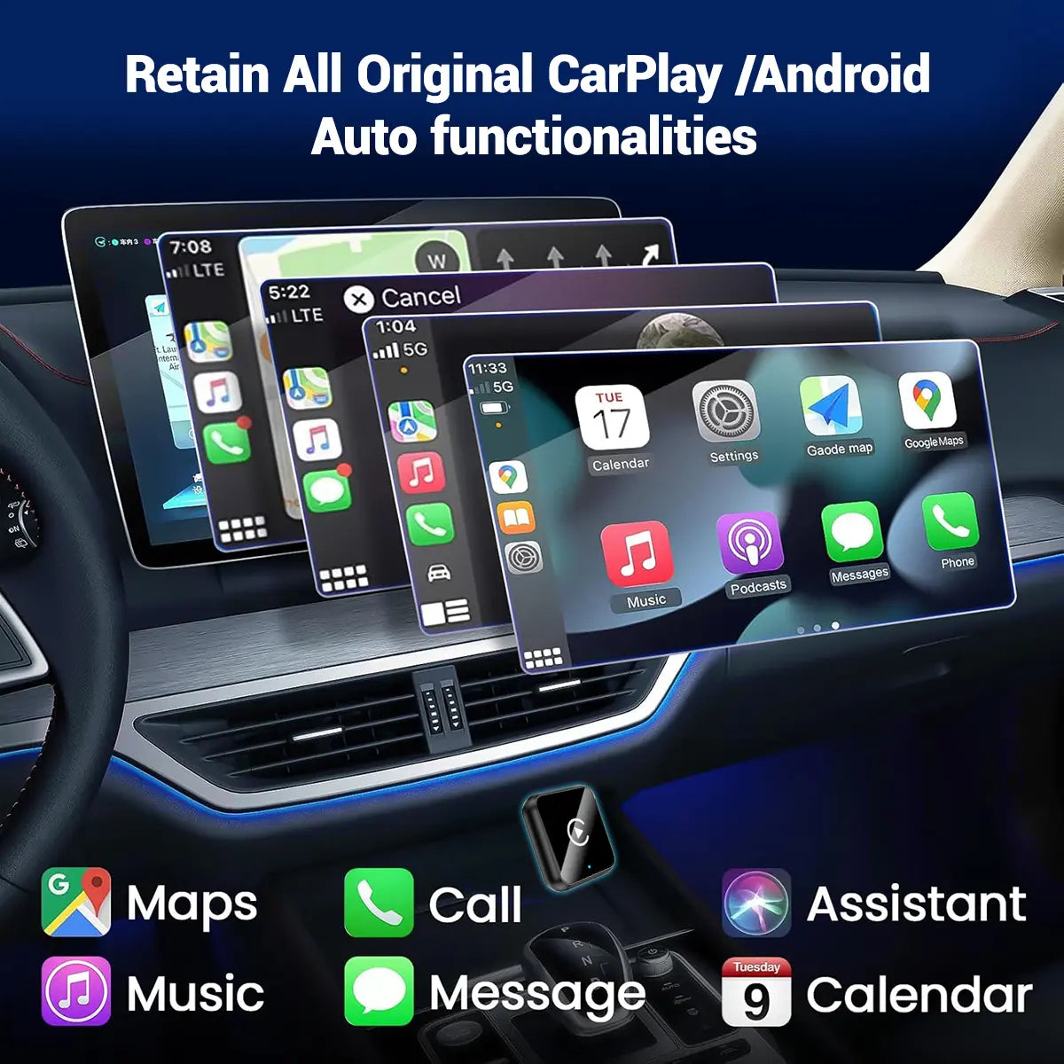 【Summerfinds】Aifine 2027 Wireless Carplay & Android Auto Adapter – Converts Factory Wired Carplay/Android Auto to Wireless, Plug & Play USB Dongle, for Vehicles with Built-In Wired Carplay or Android Auto Only