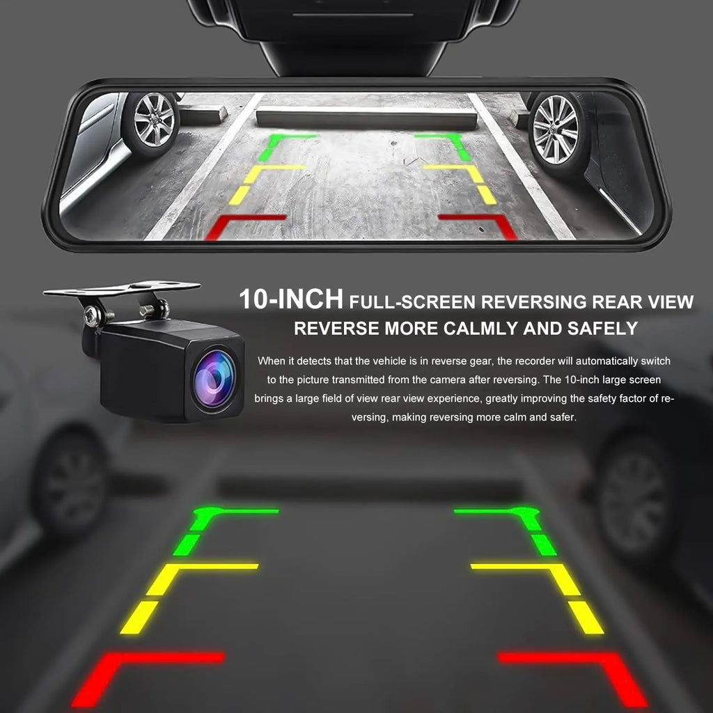 【SUMMER SALE】10 Inch Rearview Mirror Dash Camera, 1080P Full HD Front & Rear Dash Cam, Touch Screen Car Backup Camera with Night Vision, Parking Assistance