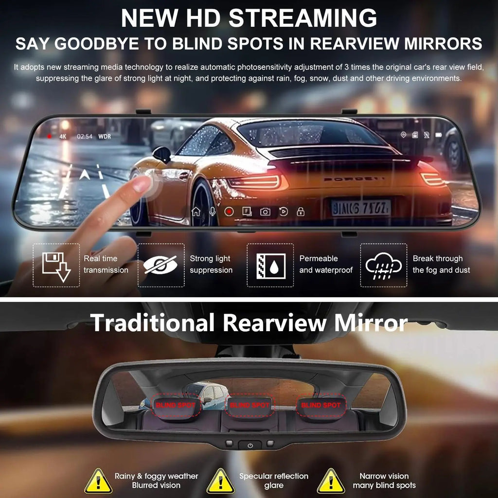 【SUMMER SALE】10 Inch Rearview Mirror Dash Camera, 1080P Full HD Front & Rear Dash Cam, Touch Screen Car Backup Camera with Night Vision, Parking Assistance