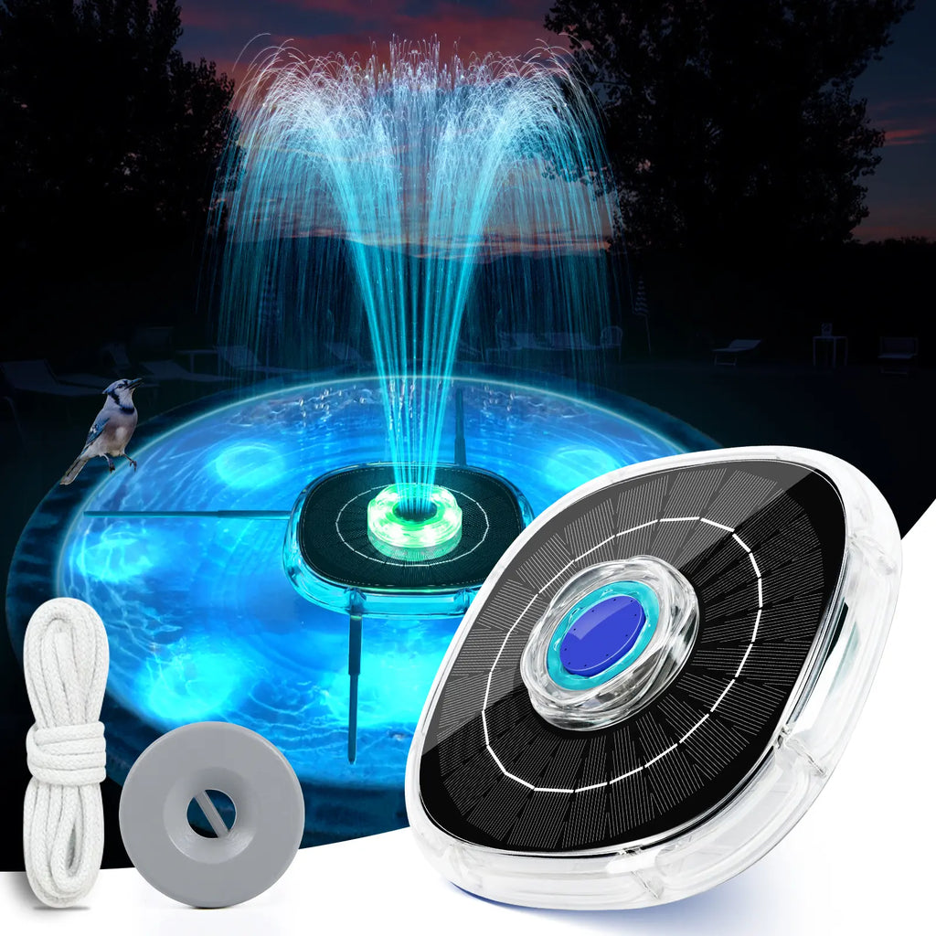 Uniwater Solar Floating Fountain with LED Lights, 4000Mah Large Capacity Built-In Battery, Pool Accessories with 120G Weighted Anchor, 360° Wrapped Casing, Smooth Running Outdoor Garden Decor for Ponds, Bird Bath