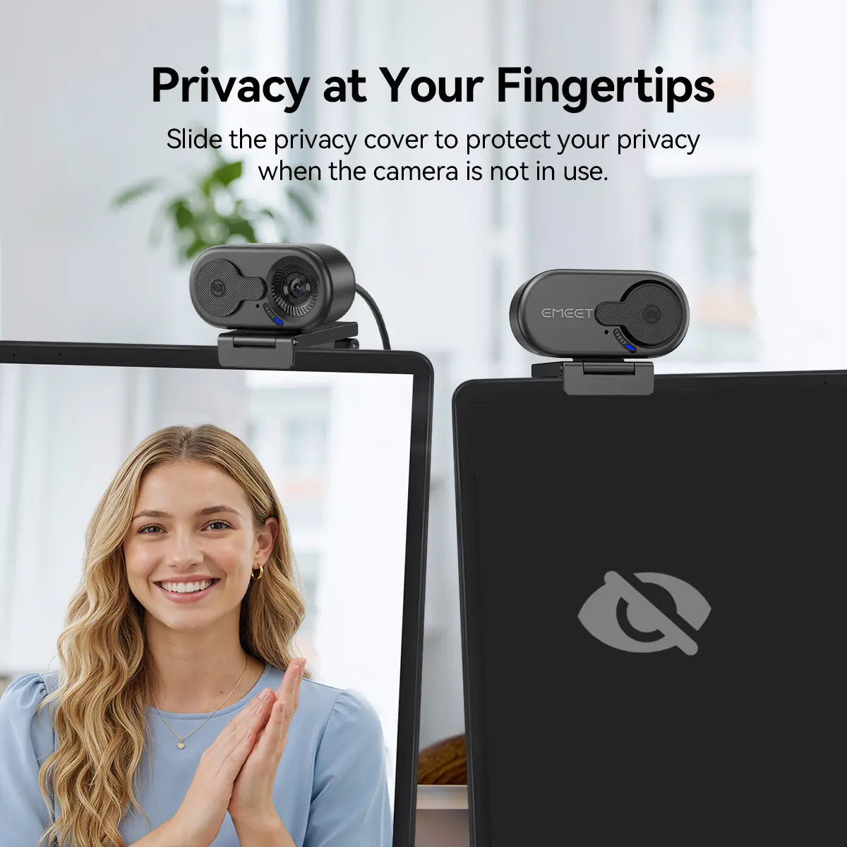 EMEET C100 4K External USB Webcam for PC, Fixed Focus, 66° FOV, Built-In Mic, Privacy Cover, Portable Metal Clip, Computer Camera for Home Office, Online Meetings, Desktop/Laptop USB-A, External Usb Webcams