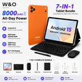W&O X17 Ultra 7-In-1 Tablet Bundle, 10.1" Android 15 Tablet, 8GB RAM + 256GB ROM, Keyboard Mouse Stylus Case Included, 16MP Rear + 5MP Front Camera, 8000Mah Battery, Portable Tablet for Students, Work, Online Classes & Entertainment Cam Dual
