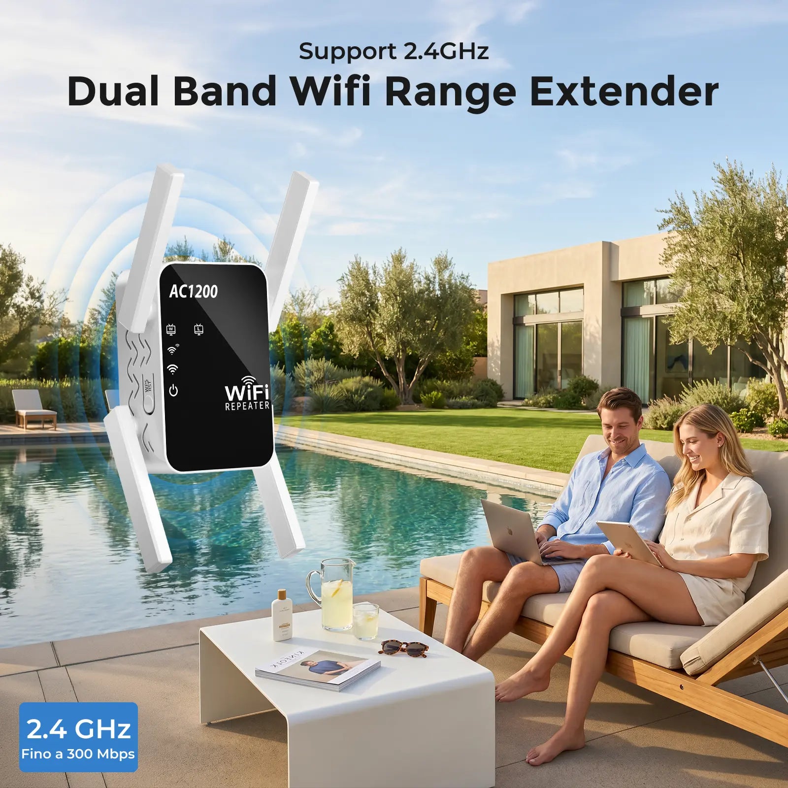 Wifi Repeater Signal Extender, Extends Coverage to 1288 Sq.Ft, Handles 80Devices, 2.4Ghz Wireless Repeater Amplifier, Wifi Extender for Home Use
