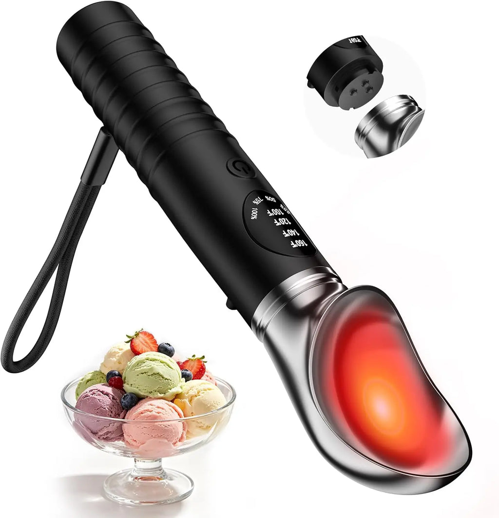 Heated Ice Cream Scoop with Removable Head, 4 Adjustable Temperature Settings & LED Display, Easy to Clean,Rechargeable Electricice Icecream Spoons Perfect for Hard Ice Cream,Frozen Yogurt, Sorbet, Gelato Perfect Gift for Mom, Grandma & Ice Cream Lovers