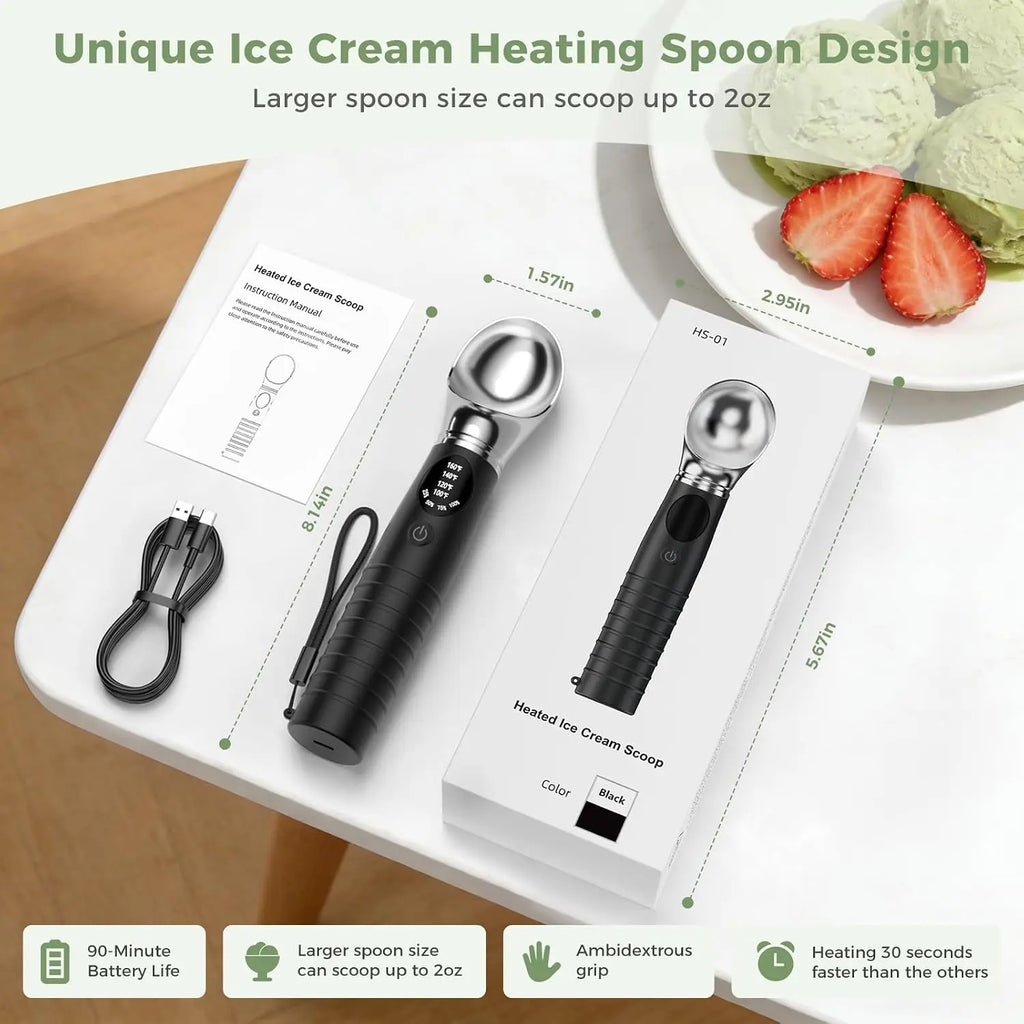 Heated Ice Cream Scoop with Removable Head, 4 Adjustable Temperature Settings & LED Display, Easy to Clean,Rechargeable Electricice Icecream Spoons Perfect for Hard Ice Cream,Frozen Yogurt, Sorbet, Gelato Perfect Gift for Mom, Grandma & Ice Cream Lovers