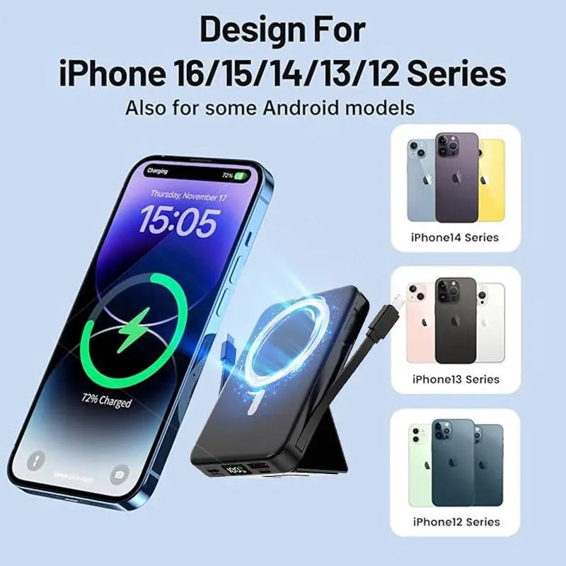 Portable Wireless Fast Charger, 10000Mah (5000-10000Mah Range) Smart Power Bank with 22.5W PD Quick Charge, USB-C Port, LED Display, Compatible with Iphone Series for Travel Use