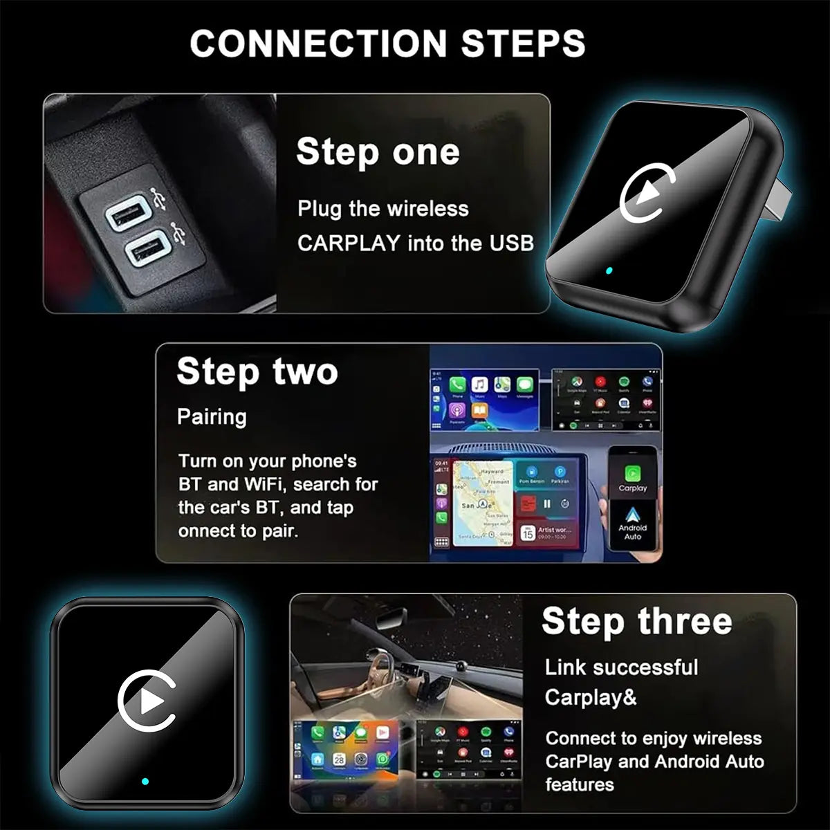 【Summerfinds】Aifine 2027 Wireless Carplay & Android Auto Adapter – Converts Factory Wired Carplay/Android Auto to Wireless, Plug & Play USB Dongle, for Vehicles with Built-In Wired Carplay or Android Auto Only