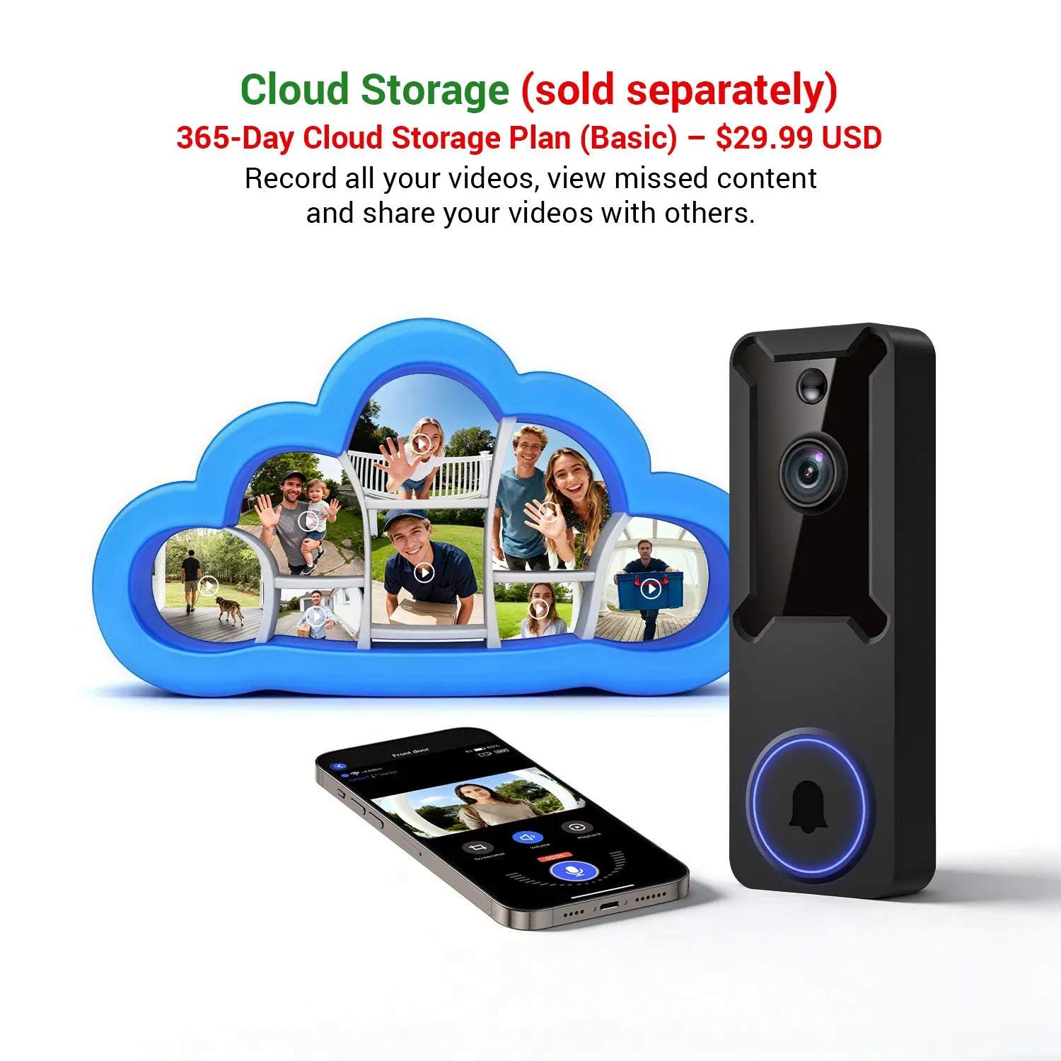 Wireless Wi-Fi Video Doorbell Camera - 1080P Smart Home Security Cam with 2-Way Audio, Night Vision, 2.4G Wifi Only, PE Build, Rechargeable Batteries, Motion Sensor, Real-Time Interaction for Outdoor Security Solutions