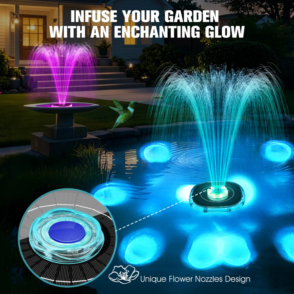 Uniwater Solar Floating Fountain with LED Lights, 4000Mah Large Capacity Built-In Battery, Pool Accessories with 120G Weighted Anchor, 360° Wrapped Casing, Smooth Running Outdoor Garden Decor for Ponds, Bird Bath