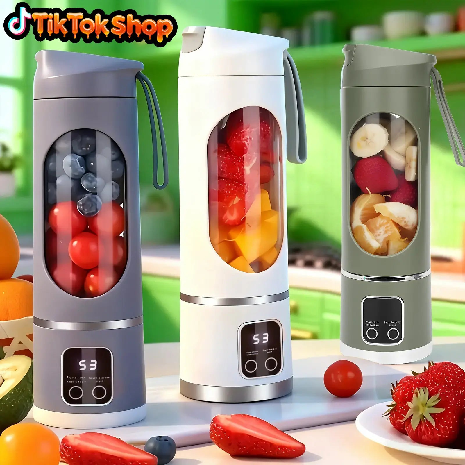 Portable Blender with Digital Display, 3 Juicing Modes & 12 Stainless Steel Blades, Double-Hugged Leakproof, Personal Smoothie Maker for Fruit, Ice, Baby Food, Perfect for Travel, Gym, Office, Memorial Day Gift