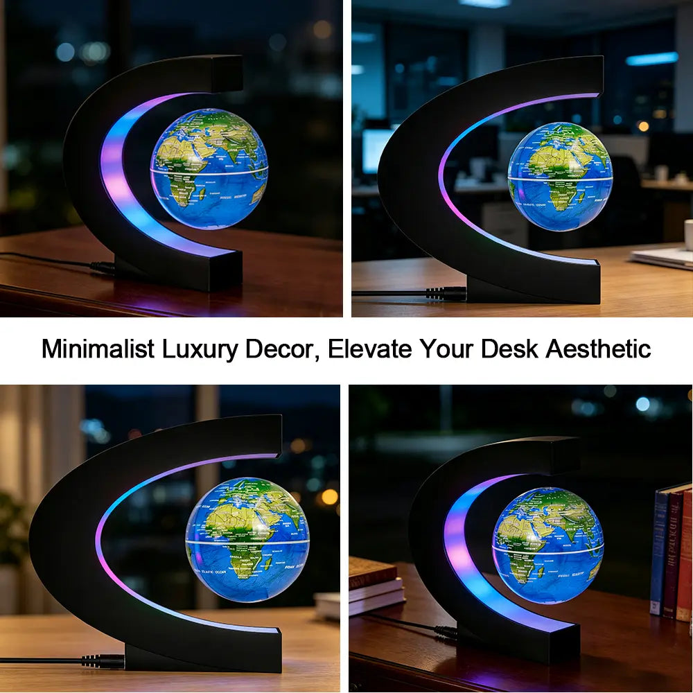 Magnetic Levitation Globe with C-Shaped Stand, Gradient Color LED Light, High-Definition World Map, Unique Office Decor, Father’S Day Birthday Holiday Gift for Men, Unique Decor