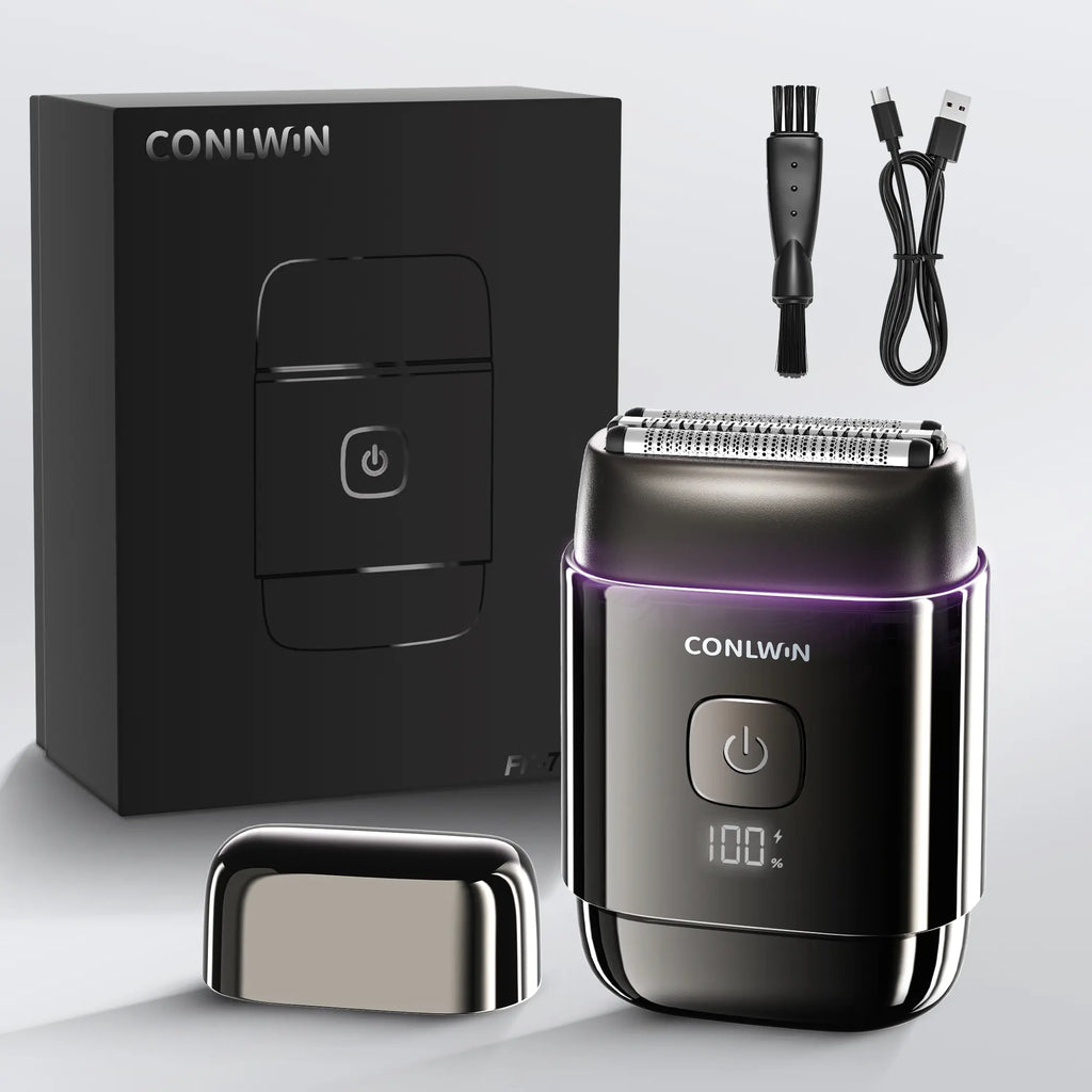 CONLWIN Mini Electric Foil Shaver - 3D Floating Heads, IPX7 Waterproof, USB-C Charging, 120-Day Battery Life, UV-C Sterilization, Auto Cleaning, LED Display, Compact Portable Design, Ideal Father'S Day Gifts, Summerwins,Father'Sdaygifts, Body, Stainless S